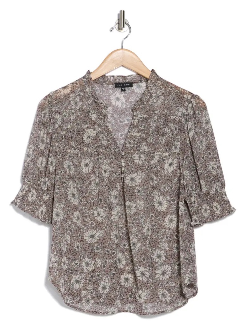 Pleione Gray Floral Blouse Size Small NWT